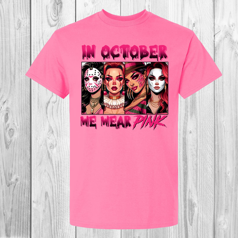 In October We Wear Pink Horror Breast Cancer Awareness Shirt