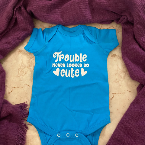 Trouble Never Looked So Cute Baby Onesie, Toddler, Youth Shirt Brownie Dreams Designs