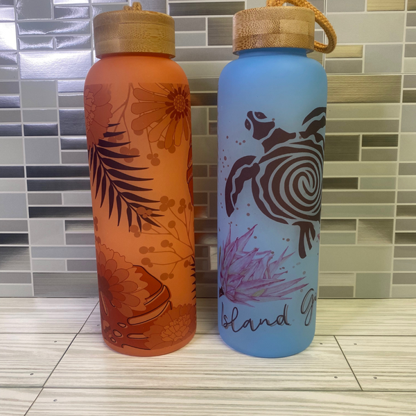 Floral Frosted Glass Water Bottles